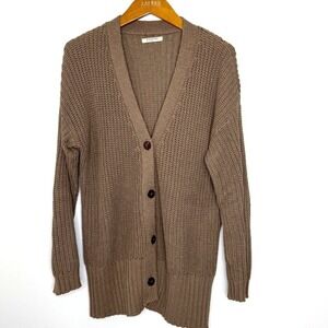 Paneros Emily Cotton Button Front Knit Cardigan Womens Large Mocha